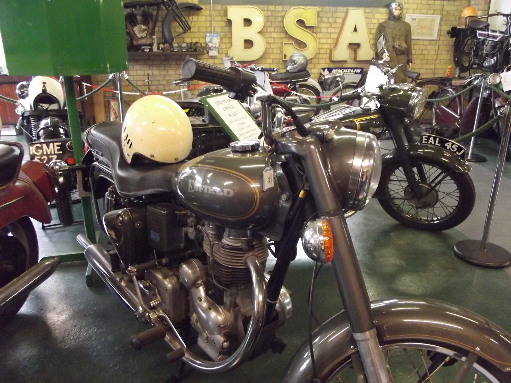 The Whitewebbs Museum of Transport boasts a display of vintage motorcycles, including Royal Enfield bikes